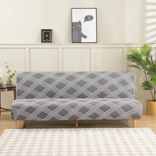 Vista 18 de LiveGo Fundas para futón sin brazos, funda elástica plegable para sofá cama con parte inferior elástica, funda de sofá ajustable estampada, Negro
