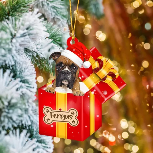 Vista 52 de Adorno de Navidad personalizado de Akita Inu, nombre personalizado Akita Inu para árbol de Navidad, en caja de regalo roja