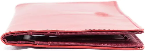 Vista 4 de Big Skinny Billetera ejecutiva de piel para mujer con pliegue doble, porta hasta 40 tarjetas Rojo