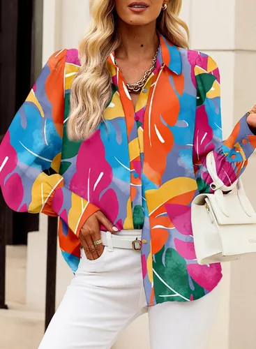 Vista 2 de EVALESS Blusas con botones para mujer, blusas de manga larga con estampado de moda 2025