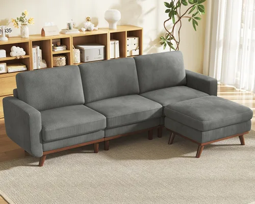Vista 44 de Vesgantti Sofá modular en forma de U de 119 pulgadas, sofá modular de pana con asiento profundo y soporte de resortes, sofá convertible con 2 Beige