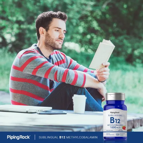 Vista 6 de Piping Rock Vitamina B12 1000 mcg Sublingual 120 tabletas como metilcobalamina Sabor a bayas Vegetariano, sin OMG, suplemento sin gluten