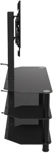 Vista 4 de AVF Soporte de TV de vidrio negro con soporte para televisores de hasta 60 pulgadas, soporte de TV de piso de acero y centro de entretenimiento