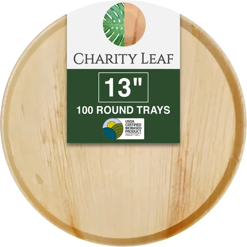 Vista 7 de Charity Leaf Bandejas planas redondas de hoja de palma desechables de 13 pulgadas (10 piezas) como bambú para servir, tableros desechables, vajilla
