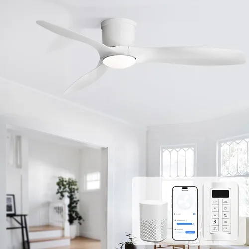 Vista 10 de Sofucor - Ventilador de techo inteligente de 52 pulgadas con luces, ventilador de techo empotrado moderno de perfil bajo con 6500 CFM, compatible