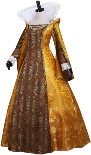 Vista 2 de Collar de pie reina Elizabeth Cosplay traje medieval oro vestido de bola