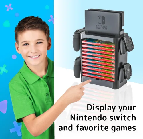 Vista 8 de Skywin Game Storage Tower + Game Card Stand for Nintendo Switch - Game Holder Disk Rack and Controller Organizer and a Card Case that Hold Up to 28