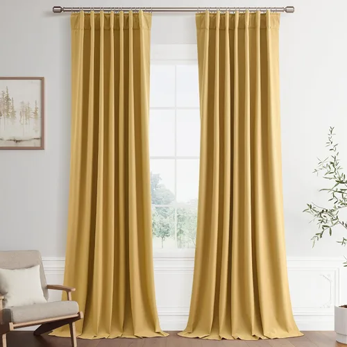 Vista 59 de Joywell - 2 cortinas de lino 100% opacas, con bolsillo para cortinero, trabilla trasera, cinta para ganchos y anillas con clip, con aislamiento