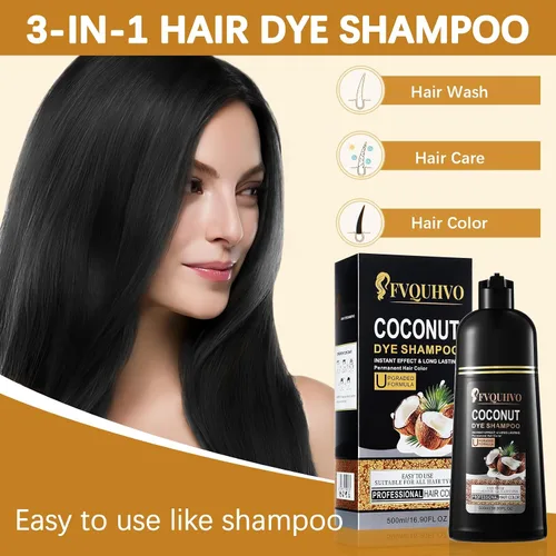 Vista 3 de Champú de tinte de coco para cabello castaño, color instantáneo 3 en 1, champú de tinte para mujeres y hombres