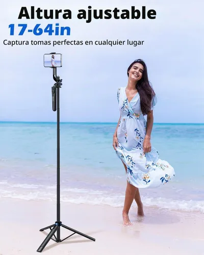 Vista 3 de UBeesize Palo de Selfie Trípode Extensible de 64 pulgadas con Luz y Control Remoto, Soporte de Trípode Ajustable para Teléfono para iPhone 17-11