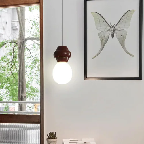 Vista 4 de French Oval Glass Pendant Light Modern Milk White Mini Hanging Light Fixtures Adjustable Cord Chandelier for Dining Room Cafe Home E27/E26 Red