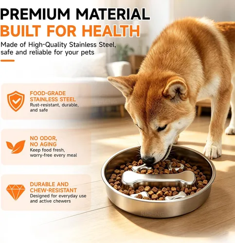 Vista 4 de Cuenco de acero inoxidable para perros con alimentación lenta
