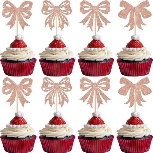 Vista 23 de Paquete de 24 Adornos Navideños Oh Baby para Cupcakes con Sombrero de Navidad con Purpurina, Palillos de Comida para Baby Shower para Niños y Niñas