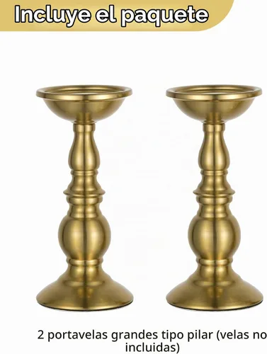 Vista 5 de NUPTIO Pillar Candle Holder Brass: Gold Tall Candles Stand for 3" Pillars Latón