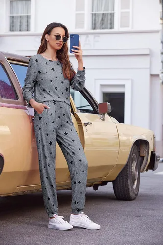 Vista 4 de Ekouaer - Pijama para mujer, de manga larga, con estampado de estrellas, suave ropa de dormir con bolsillos
