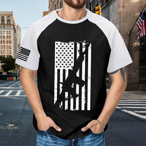 Vista 4 de Camiseta básica para hombre del 4 de julio con estampado de la bandera de Estados Unidos, cuello redondo, suave, para entrenamiento, patriótico