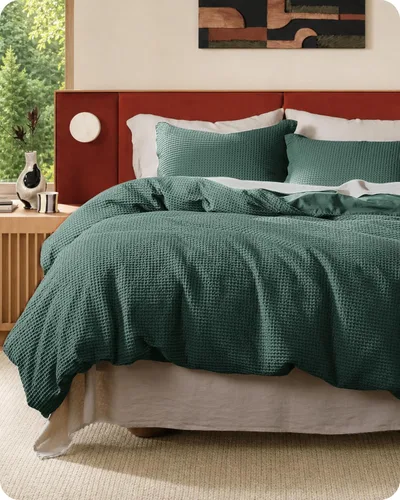 Vista 21 de Bedsure Funda de edredón de 100% algodón tamaño individual, tejido gofre, color blanco coco, GentleSoft y transpirable, juego de cama para regalo, 2