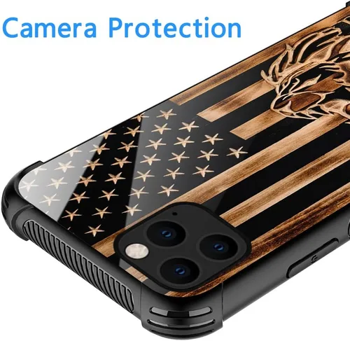 Vista 2 de Funda compatible con iPhone 11, fundas para regalos de mujer, diseño de bandera estadounidense de madera Raise Lion Not Sheep
