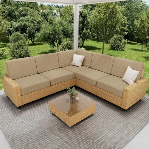 Vista 42 de hyha Fundas impermeables para sofá seccional, fundas de cojín Beige