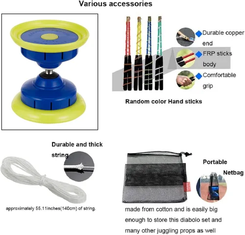 Vista 6 de Diábolo de yoyo chino con sonido de silbato, rodamientos triples Diábolo, juguetes de malabarismo de yoyos chinos, diábolo colorido con palos