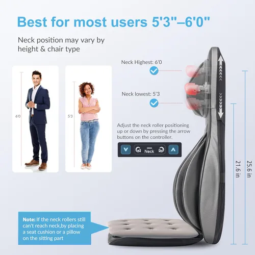 Vista 3 de COMFIER Silla masajeadora con calor, masajeador de espalda Shiatsu portátil con compresión y rodamiento, almohadilla para silla de masaje