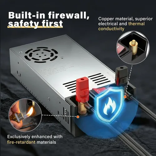 Vista 2 de Anbull Nueva versión 110V AC a 12V DC Convertidor, con interruptor de encendido/apagado,Terminales de cobre puro Transformador adaptador de 12V CC
