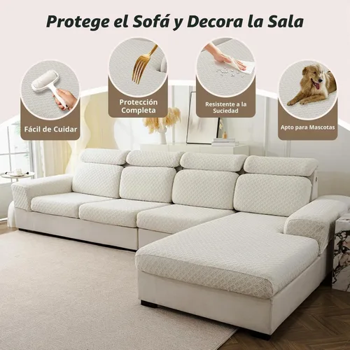 Vista 5 de Fundas de cojín para sofá seccional, fundas elásticas para sofá modular en forma de L, funda de cojín lavable, fundas de asiento suaves