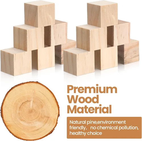 Vista 3 de Barydat 300 piezas 1 cm de bloques de madera, bloques sin acabar para manualidades, bloques de madera lisa para proyectos de manualidades, bloques