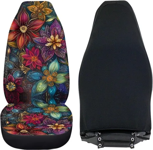 Vista 5 de INSTANTARTS Fundas de asiento de coche con diseño de dalia estética, solo para asientos delanteros, protector de asiento de vehículo, 2 unids/set