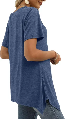 Vista 3 de Alaroo Camisetas básicas de verano para mujer, manga corta, cuello en V, túnica