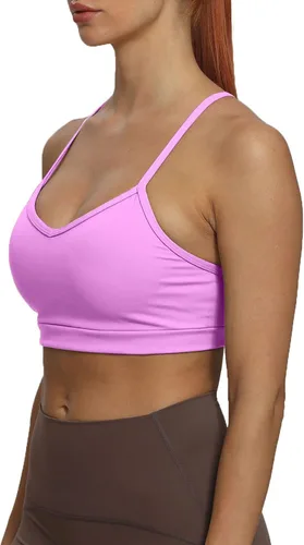 Vista 4 de Aoxjox Sujetadores deportivos de entrenamiento para mujer, sin espalda, con relleno Amor, brasier de bajo impacto, camiseta sin mangas para yoga