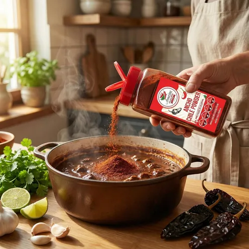 Vista 4 de Polvo de Chile Ancho Molido 1 LB (16oz) – Completamente Natural - Usar Para Recetas Como Mole Mexicano, Salsas, Guisos, Salsa, Carnes, Enchiladas.