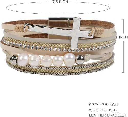 Vista 6 de Vercret - Pulsera de cuero para mujer, pulsera para niña de varias capas, ideal como regalo para mujer, hermana mayor, mamá, etc.