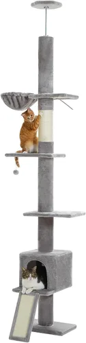 Vista 19 de PEQULTI Árbol para gatos de piso a techo, torre alta para gatos, altura ajustable (83-108 pulgadas), 5 niveles de árbol trepador para gatos