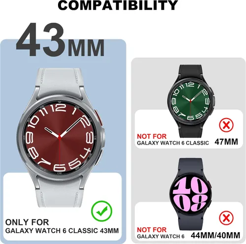 Vista 4 de Funda de bisel compatible con Samsung Galaxy Watch 6 Classic de 1.693 in, acero inoxidable, anillo de bisel brillante, cubierta adhesiva