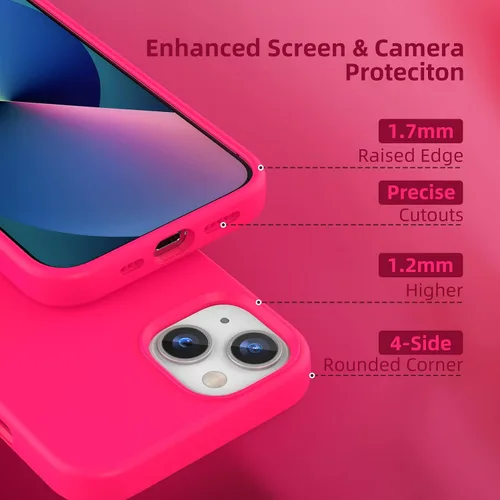 Vista 3 de Funda de silicona líquida compatible con iPhone 14/iPhone 13, color rosa intenso [Protección contra caídas]