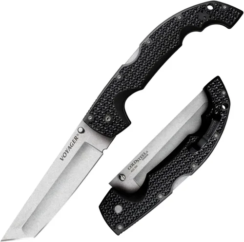 Vista 2 de Cold Steel Voyager Series - Cuchillo plegable con cierre de triple eje y clip de bolsillo, Negro, XL
