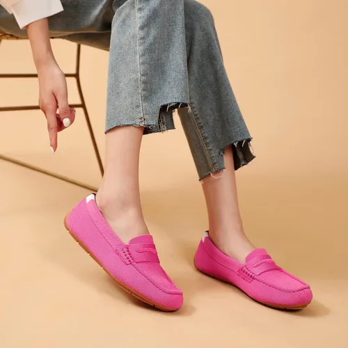 Vista 2 de JBB Mocasines de punto para mujer, mocasines Penny cómodos, sin cordones, zapatos para caminar y lanchos..