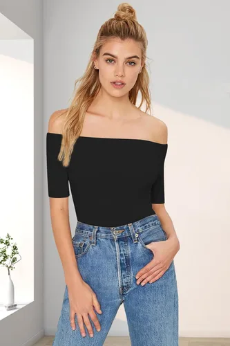 Vista 4 de Sarin Mathews Blusa sexy con hombros descubiertos para mujer, manga larga, ajustada, elástica, blusa