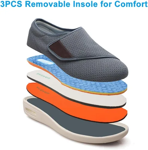 Vista 6 de Zapatos para diabéticos elegantes para mujer con soporte de arco, ancho extra ancho, para caminar, edema, correa ajustable, fácil de poner y quitar