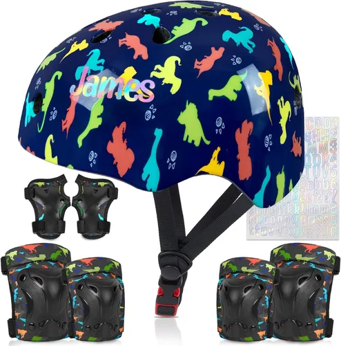 Vista 16 de Casco para niños, casco de bicicleta para niños pequeños con pegatinas DIY Unicornio, rodilleras y coderas ajustables, juego de protección para Rosa