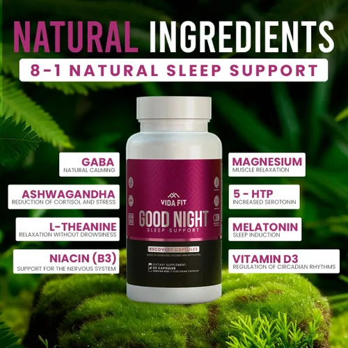 Vista 2 de Ayuda natural para dormir para adultos, suplemento para dormir, calma natural, melatonina con L-teanina, glicinato de magnesio, Ashwagandha, GABA