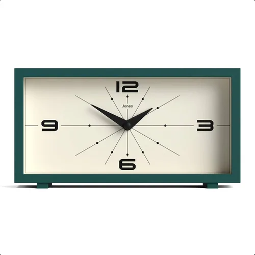 Vista 11 de JONES CLOCKS® Reloj de Escritorio Odeon Diseño Rectangular Moderno Negro Aspecto Retro Elegante para Estante, Mesa, Repisa de Chimenea