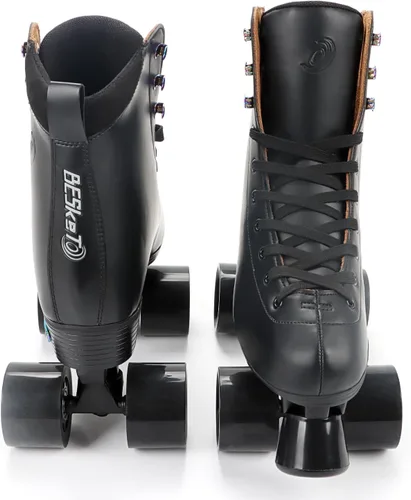 Vista 2 de Besketo Classic High-top Roller Skates, PU Leather, Four-Wheel, Indoor/Outdoor, Beginner