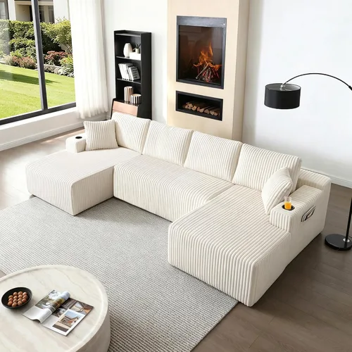 Vista 34 de Sofá modular sin huesos, sofá modular de 108 pulgadas con asiento profundo, sofás de pana en forma de U con diván izquierdo para sala de estar,