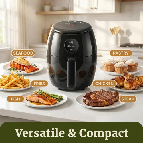 Vista 7 de Elite Gourmet EAF2612D Freidora de aire caliente personal de 2.1 cuartos de galón, compacta para ahorrar espacio, programable, cocina saludable sin