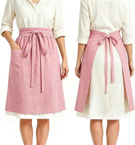 Vista 8 de Linen Pioneer - Delantal de cintura para mujer con bolsillos Beige