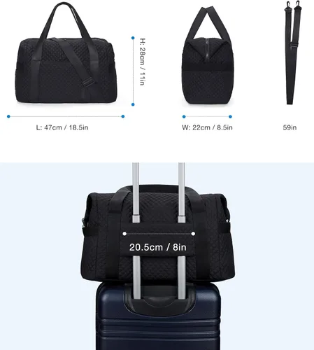 Vista 6 de Bolsa de lona de viaje, bolsa de gimnasio BAGSMART para mujer, bolsa de fin de semana, bolsa de transporte grande para toda la noche, Negro, L