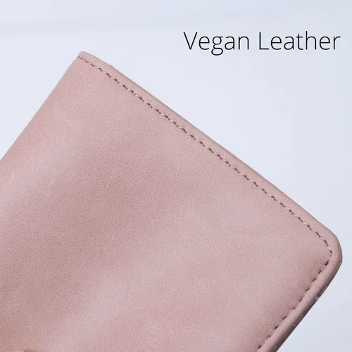 Vista 5 de Alldaily Pequeña cartera RFID para mujer, delgada, compacta, plegable, con bolsillo, mini monedero de viaje para mujer, Rosa oscuro, Compacto