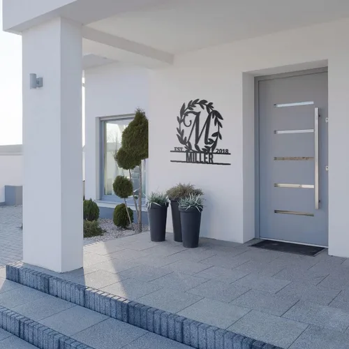 Vista 6 de RealSteel Arte de pared de metal personalizado, letra de monograma personalizada con corona decorativa, nombre de la familia, regalo personalizable